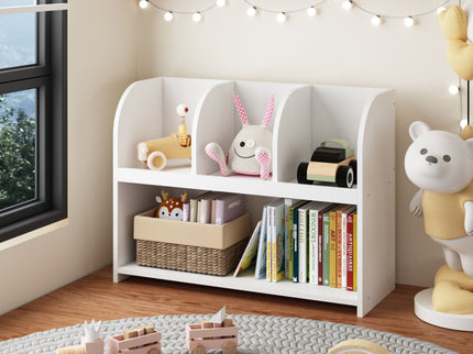 Bookcase With 4 Compartments, Storage Shelf For Toys And Books - White