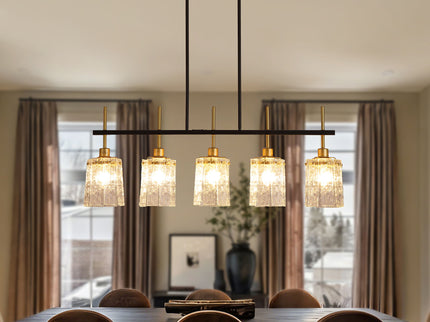 Chandelier 5 Light, Fixture Over Table - Black / Gold