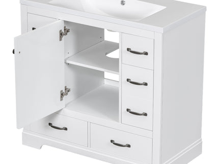 Modern Bathroom Vanity With Sink, 6 Drawers, Adjustable Shelf