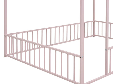Metal Bed House Bed Frame With Fence