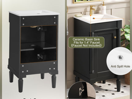 French Style Bathroom Cabinet With Sink, Adjustable Shelf