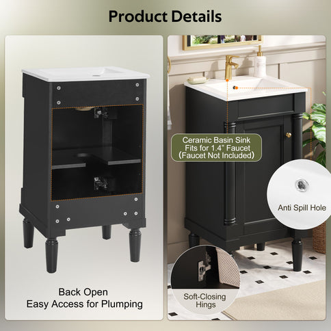 French Style Bathroom Cabinet With Sink, Adjustable Shelf