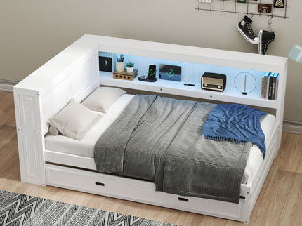 Daybed With Storage Shelves, LED, USB, And Trundle
