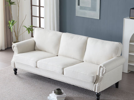 Rolled Arm Sofa With Nailhead Trim With Wooden Legs