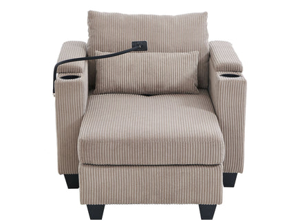 Convertible Chaise Lounge Sofa Chair With USB Ports, Cup Holders, Phone Holder And Storage