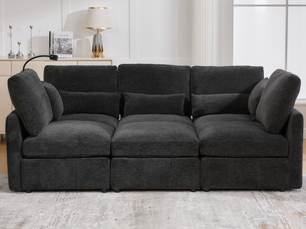 Modern Modular U-Shaped Sofa Bed With Movable Ottoman, USB Ports, Phone Holder