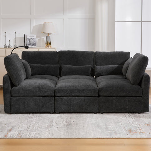 Modern Modular U-Shaped Sofa Bed With Movable Ottoman, USB Ports, Phone Holder