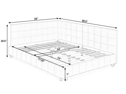 Upholstered Bed Frame With Tufted Backrest And Armrests