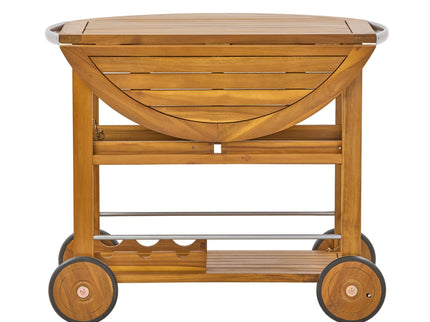Outdoor Bar Cart With Foldable Tabletop & Removable Trays - Teak