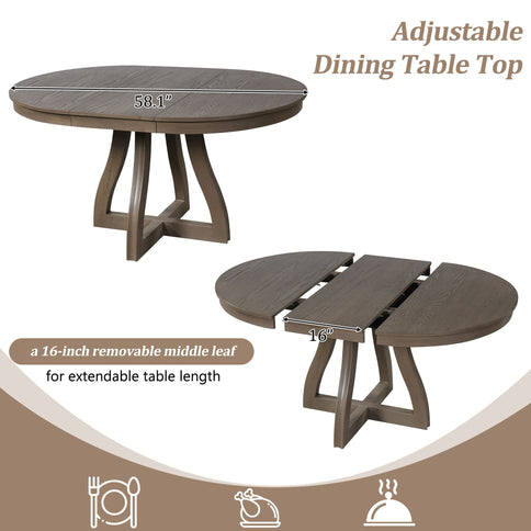 Round Extendable Dining Tabl, Middle Leaf, Curved Legs