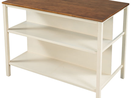 Rustic 3 Piece Stationary Kitchen Island Set With 2 Seatings, With 2 Open Shelves