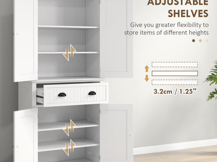 Homcom - 72" Kitchen Pantry, Tall Storage Cabinet, Freestanding Cupboard With Drawer, Doors And Adjustable Shelves - White