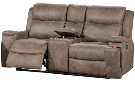 1 Piece Manual Motion Loveseat With Hidden Cup Holders, Plush Back Cushion - Auburn
