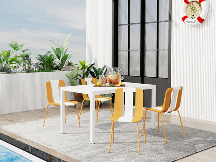 4 Piece Set Of Modern Striped Color- Blocking Single Chairs With Long Table
