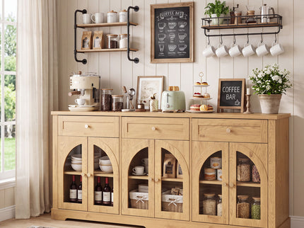 Sideboard Cabinet With 3 Drawers And 6 Arched Glass Doors