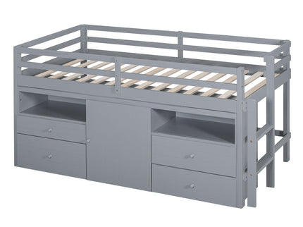 Loft Bed With 4 Drawers, Underneath Cabinet And Shelves