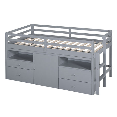 Loft Bed With 4 Drawers, Underneath Cabinet And Shelves