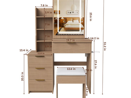 Modern Vanity Desk With 3 LED Lighting Modes, 4 Drawers