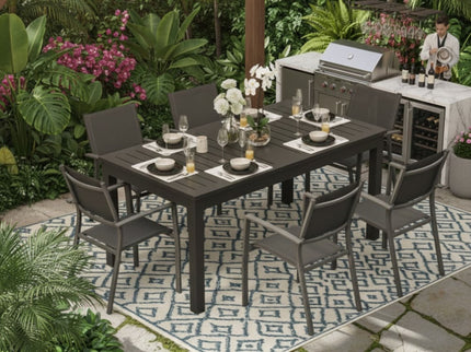 Extendable Outdoor Dining Table, All Weather, Slatted Top, Rust Proof - Gray