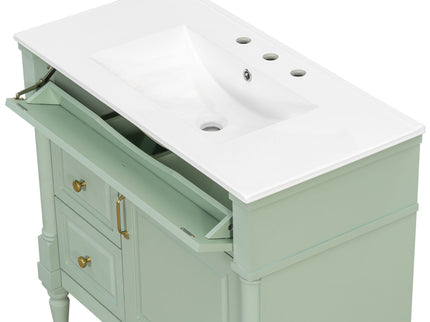 Freestanding Bathroom Vanity With Sink, Adjustable Shelf, Flip Drawer