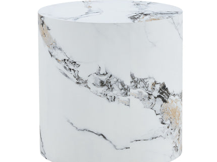 Elegant Cylindrical Table With Patterned Design For Versatile Use - White
