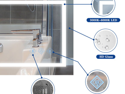 3000-6000K LED Bathroom Mirror With Lights, Anti-Fog Dimmable Lighted Wall Mounted Vanity Mirror Master Bath Modern Makeup (Only Mirrors, Not Cabinets) Horizontal & Vertical