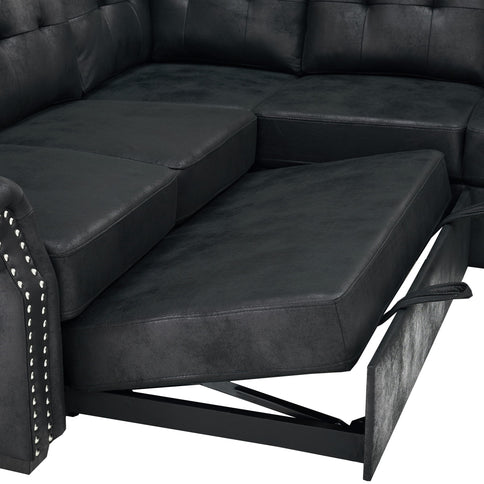 U Shape Sectional Sleeper Sofa With Pull Out Bed And Storage Chaise - Black