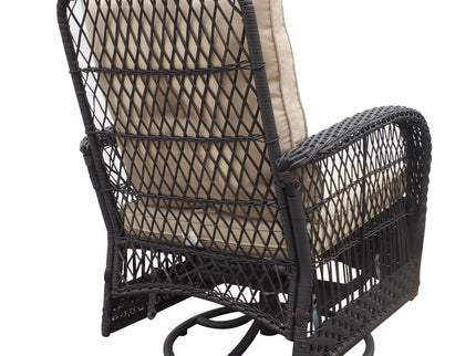 3 Pieces Conversation Set, Outdoor Wicker Rocker Swivel Patio Bistro Set, Rocking Chair With Glass Top Side Table