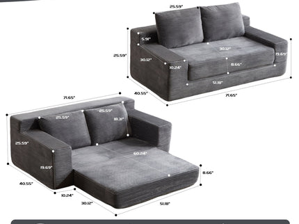 Comfortable Deep Seat Loveseat Sofa Bed, Reversible Cushion With Pillows