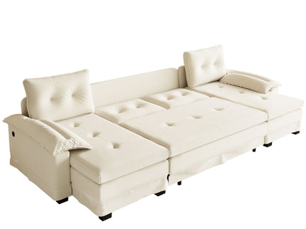U-Shaped Sleeper Sofa With Pull Out Bed, Removable Armrests & USB Ports For Living Room