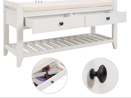 Multipurpose Entryway Shoe Rack With Cushioned Seat And Drawers