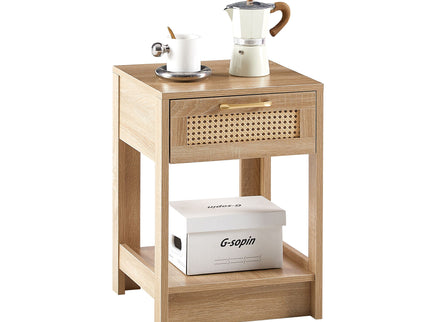 15.75" Rattan End Table With Drawer, Modern Nightstand, Side Table For Living Room, Bedroom