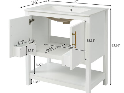 Elegant Bathroom Vanity With Ceramic Sink And Versatile Storage