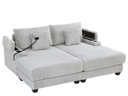 Modern Chaise Sofa With Adjustable Backrest, Cup Holders, Phone Holder & Storage Compartments For Living Room