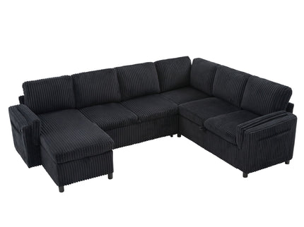 Convertible U-Shaped Sectional Sofa Bed With USB Ports And Storage