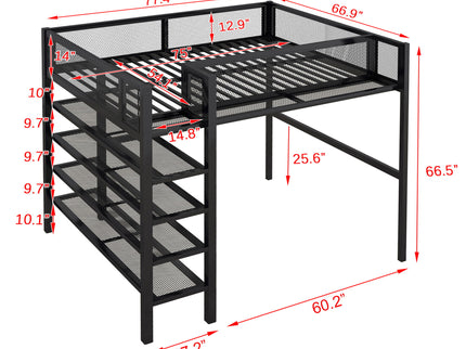 Loft Bed With 4 Tier Shelves And Storage