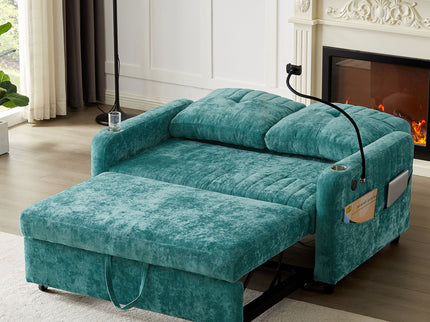 Modern Loveseat Pull Out Sofa Bed With Adjustable Backrest, Two Cup Holders, A Phone Holder, Three Charging Ports And Side Storage Pockets For Living Room