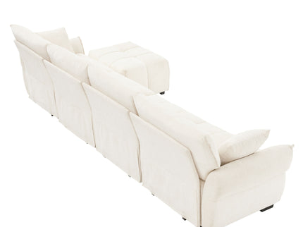Sofa Set With Ottoman And Pillows, Textured, High Resilience Cushions