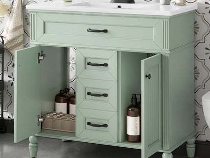Bathroom Vanity With Sink, Flip-Out Top Drawer, Soft Close Doors, 2 Storage Drawers