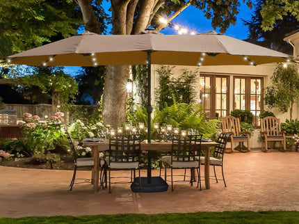 Double- Sided Outdoor Market Umbrella With Lights And Base