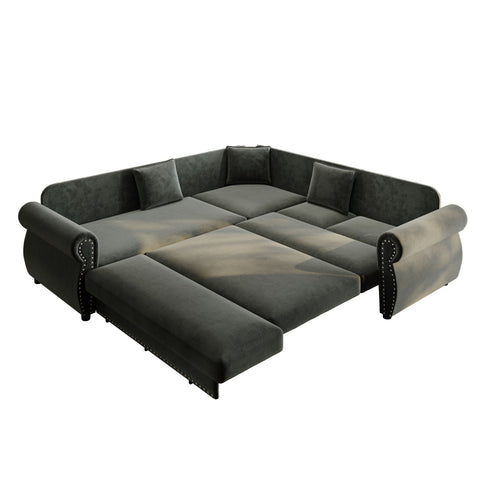 L-Shaped Sofa Couch With Pull-Out Bed