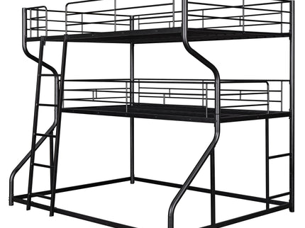 Industrial Triple Bunk Bed With Dual Ladders Frame, Space Saving Design