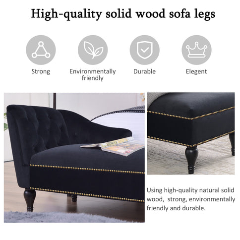 Velvet Chaise Lounge, Button Tufted Right Arm Facing Lounge Chair With Nailhead Trim For Living Room - Black