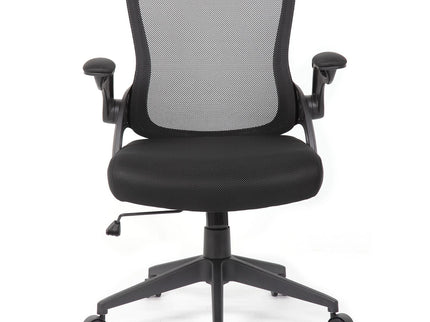 Office Chair With Mid Back Design, Adjustable Height And Foldable Armrests - Black