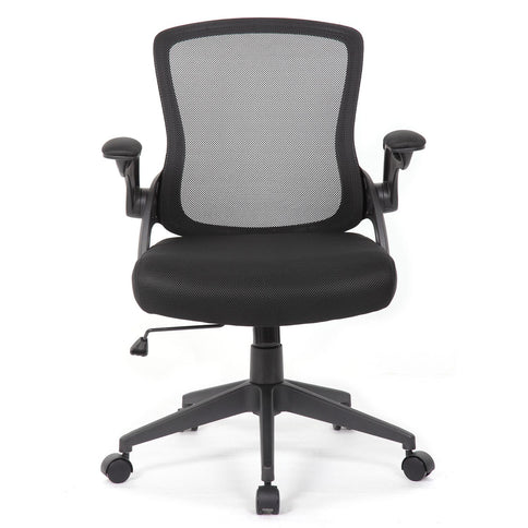 Office Chair With Mid Back Design, Adjustable Height And Foldable Armrests - Black