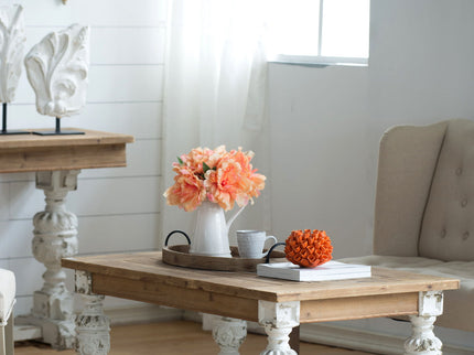 Rectangle Coffee Wooden Coffee Table, French Country Coffee Table - Brown / Antique White