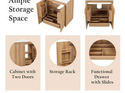 30" Bathroom Vanity With Sink, Cabinet With Doors And Drawer, Rectangular Shape - Natural
