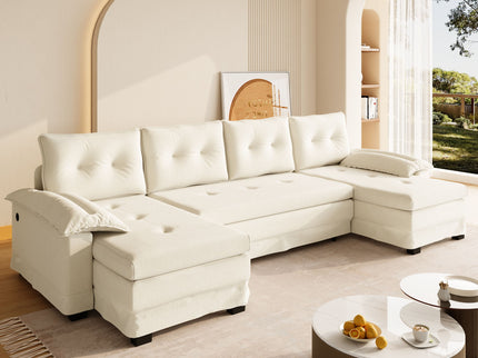 U-Shaped Sleeper Sofa With Pull Out Bed, Removable Armrests & USB Ports For Living Room