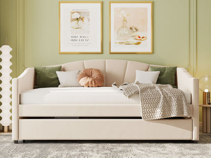 Upholstered Daybed Sofa Bed With Trundle Bed And Wood Slat