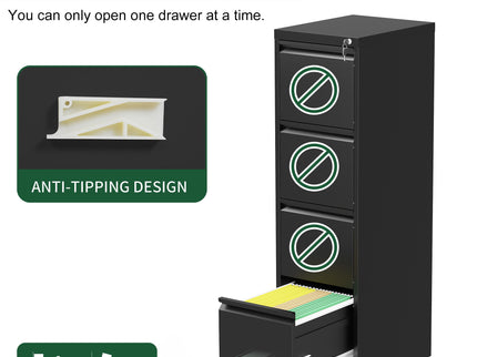 Drawer Metal Locking Vertical File Cabinet With Wheels Heavy Duty Lockable Storage